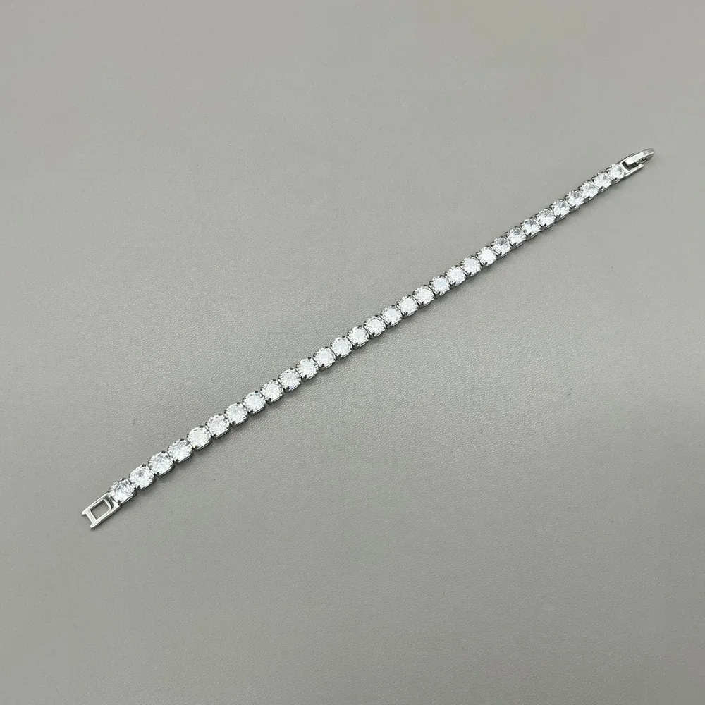 Tennis Bracelet Women Silver Tone Clear Cubic Zirconia Round Cut Classic Jewelry